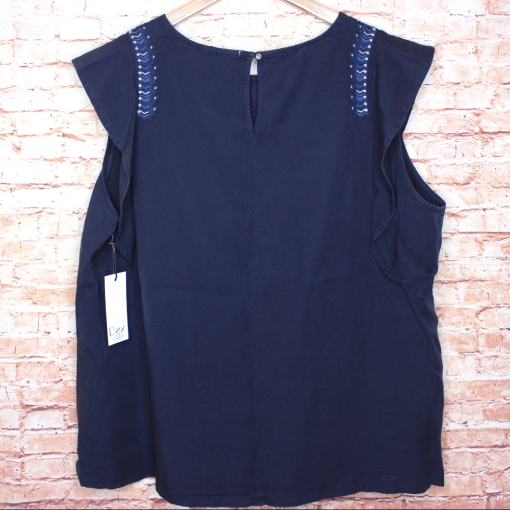 Dex Plus | Navy Ruffle Front Embroidered Detailed Blouse - Picture 6 of 8
